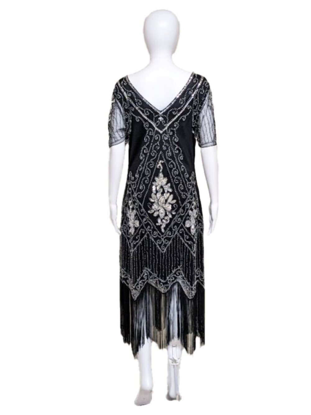 BABEYOND Black Flapper Fringe Dress with Silver Beading and Sequins - Picture 5 of 6